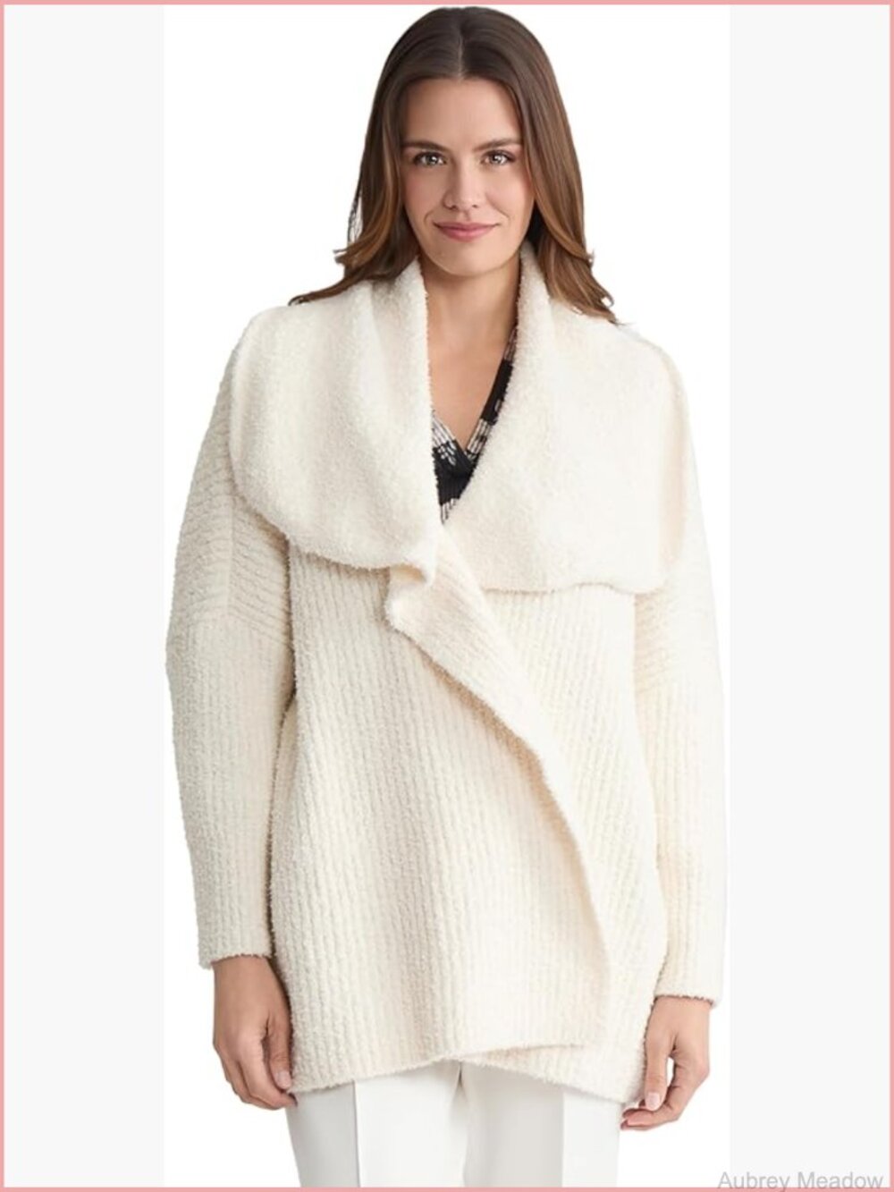 Wide Collar Cozy Cardigan Sweater Long Sleeve Solid Knit